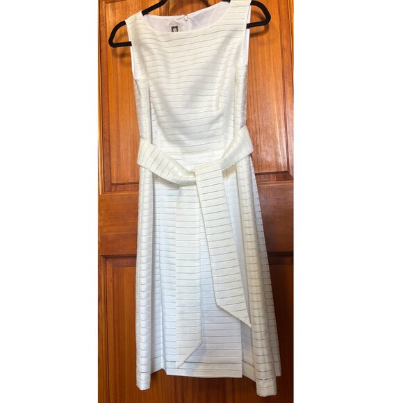 Anne Klein Sheer-Stripe Fit & Flare Dress - 6 - Picture 3 of 4